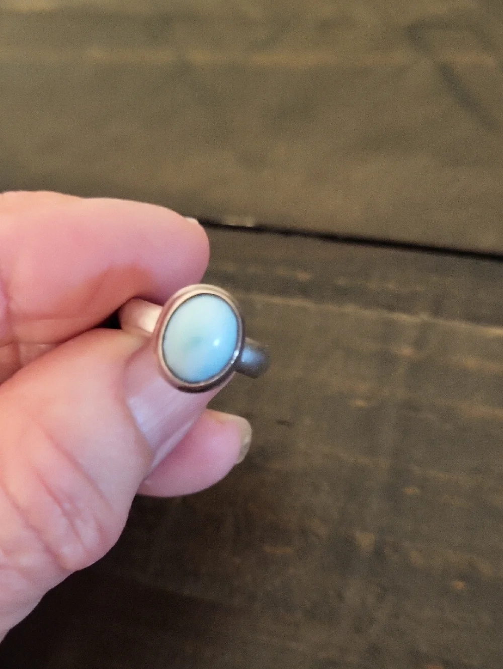 Sterling Silver Larimar Cabochon Blue Stone Ring
